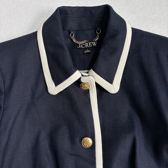 J. Crew Lucie Lady Jacket Women 4 Navy Blue Stretch Linen Blend Preppy Nautical - Picture 3 of 9
